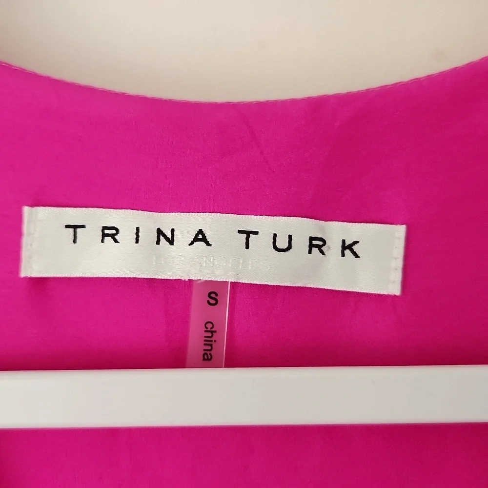 Trina Turk | EUC Owl Top Ruffle Sleeves Flowy Pink Size S - Picture 6 of 8